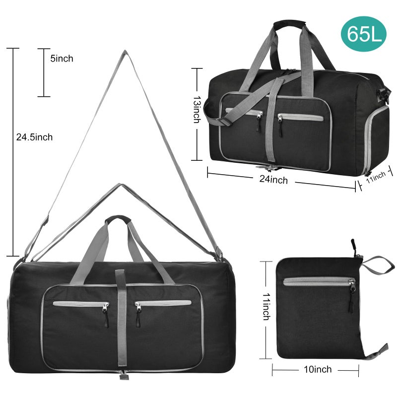 Dimayar 65L Travel Duffle Bag for Men Women - Foldable Duffel Bag with Shoes Compartment - Overnight Bags Waterproof & Tear Resistant(Black) - Image 2